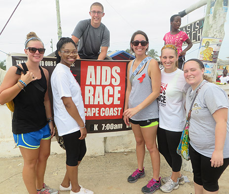 A group of students participated in the AIDS Race, an event originally started by MU students and carried on by Ghanaian locals.